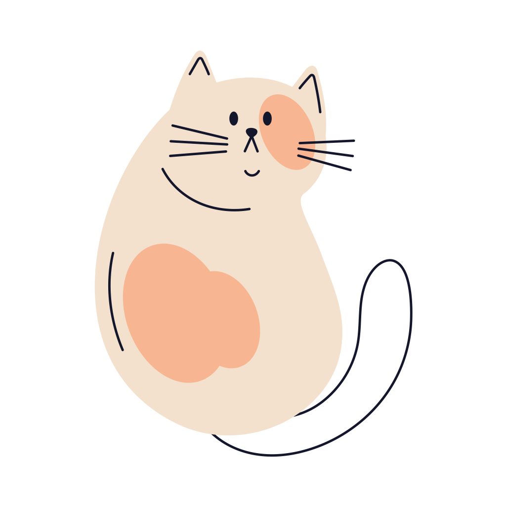 illustration d'un chat en surpoids. Le chat est beige avec des tâches orangées, il nous regarde d'un air triste.